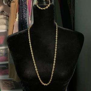 Gold rope necklace and bracelet set (fashion jewelry)